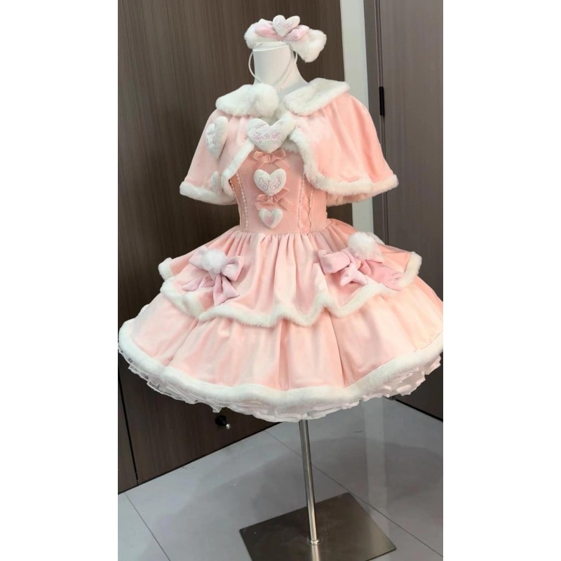 清純で魅惑的なJKロリータ風レディース春秋スプライスショートケープコートとリボンサスペンダースカートツーピースセット