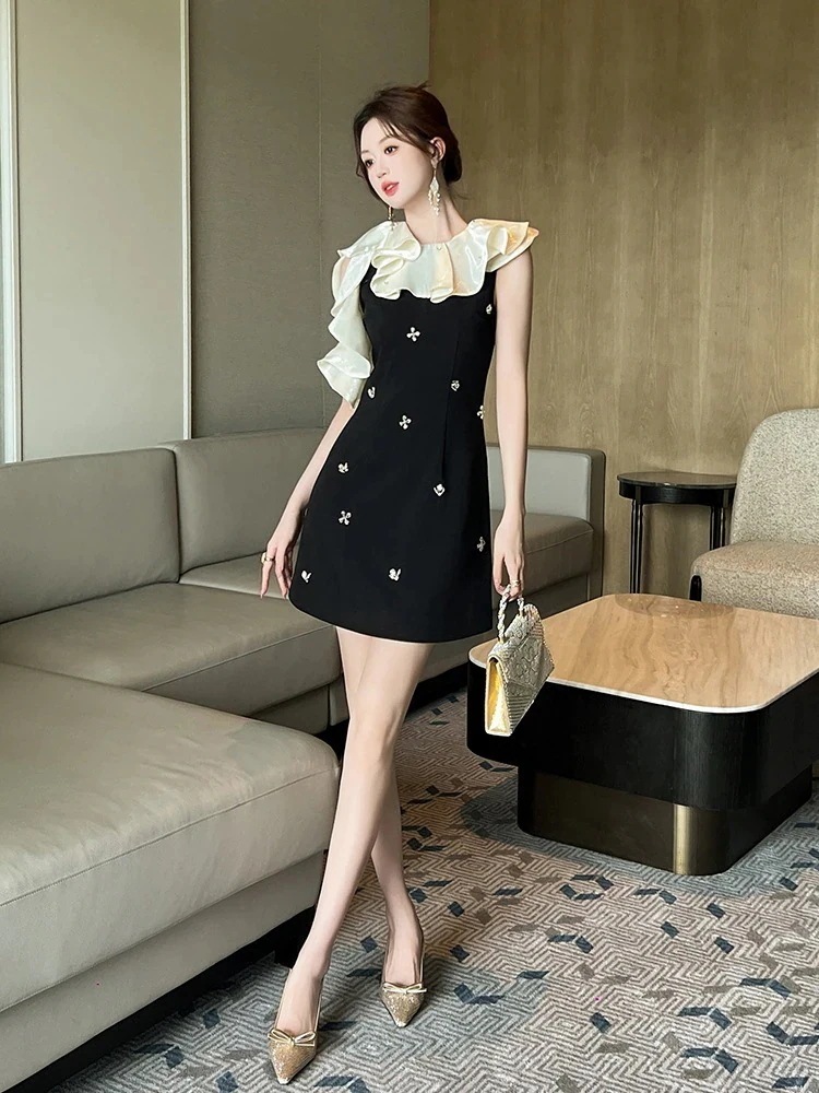 店長おすすめ2026夏新品 お姫様 フリル ショート ワンピース ダイヤモンド飾り ドレス パーティー キャバ 大人 同窓会 披露宴 卒業式 結婚式 演奏会 ウェディング 二次会 メガ割