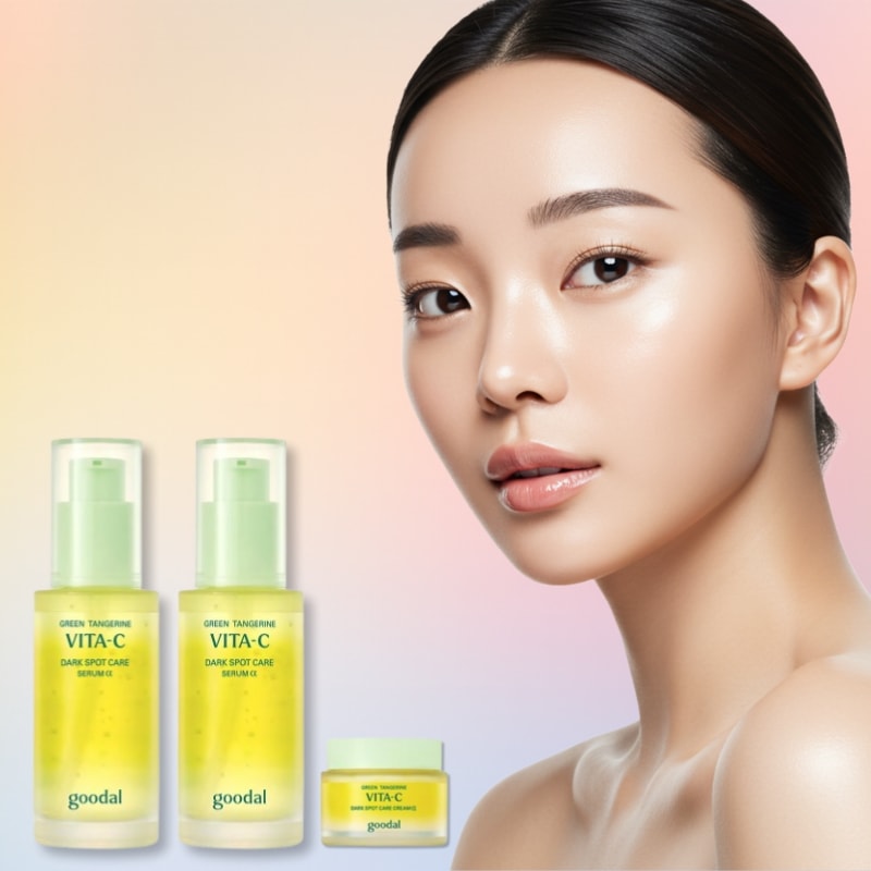 グーダル 青みかんビタCセラムα 50ml×2本＋クリーム10ml＋ゲルマスク1枚 美容液セット 透明感ケア 韓国スキンケア 弱酸性 保湿タイプ