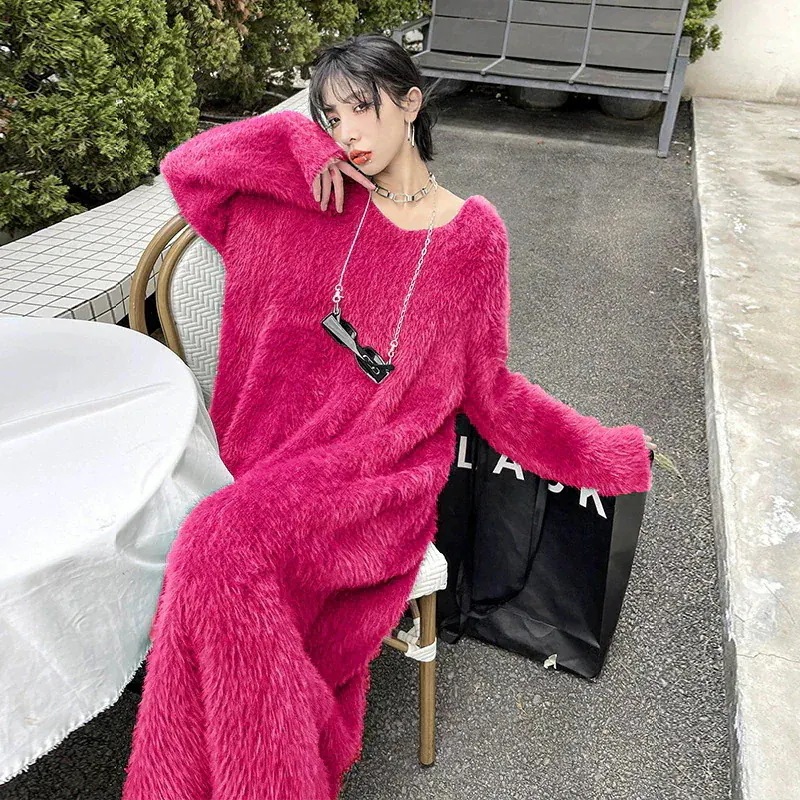 おしゃれ ロングワンピース 百掛け Vネック 新作 ワンピース 秋冬 気質 ニットワンピース 高級感