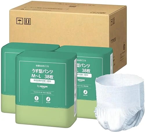 by Amazon うす型パンツ 2回吸収 M~L 38枚×3個 大人用紙おむつ 紙パンツ(SOLIMO)