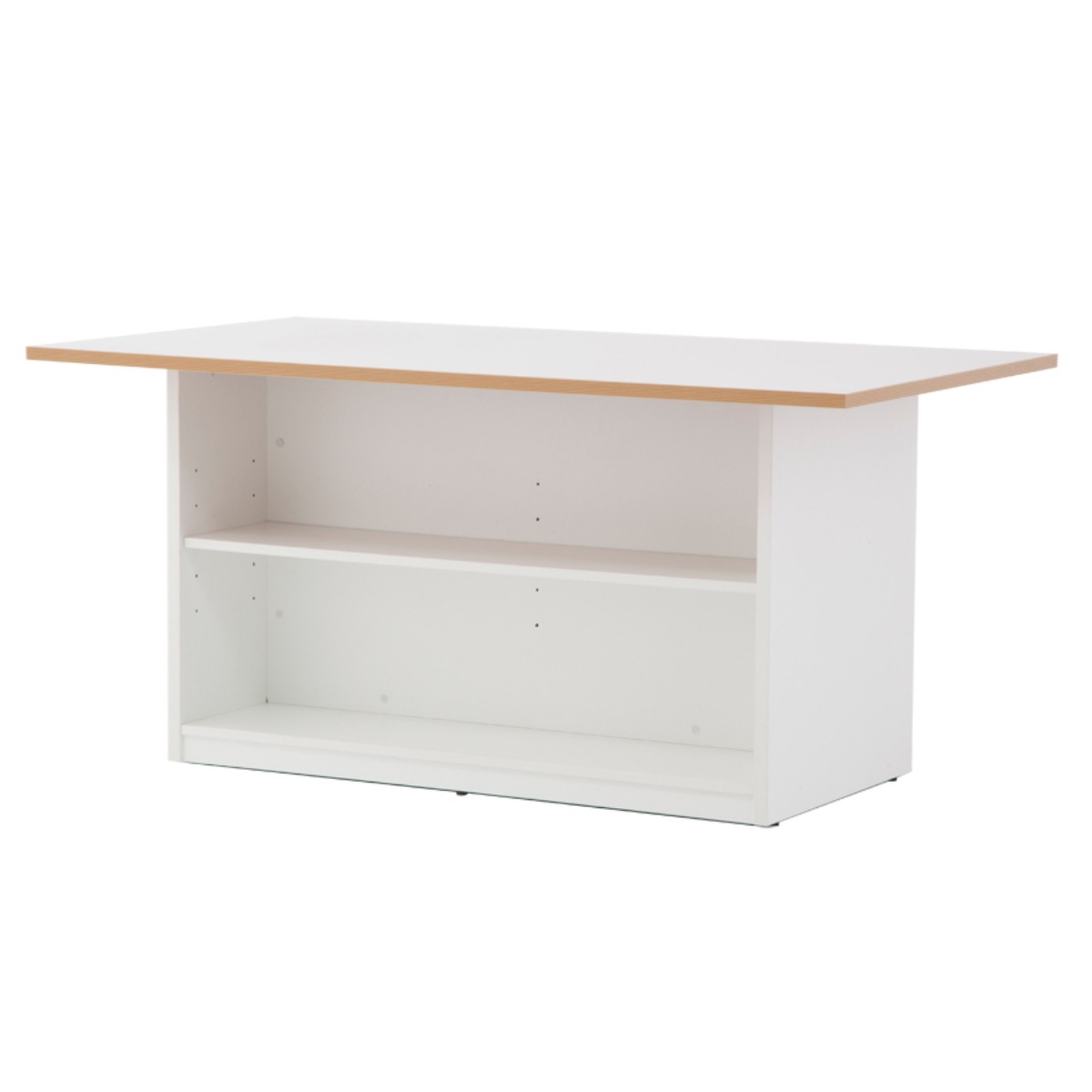 オフィステーブル 幅160cm おしゃれ 収納テーブル 軽作業 作業机 作業台 両面収納 棚 配線穴 オフィス机 ミーティングデスク 会社 事務所 オフィス 法人限定