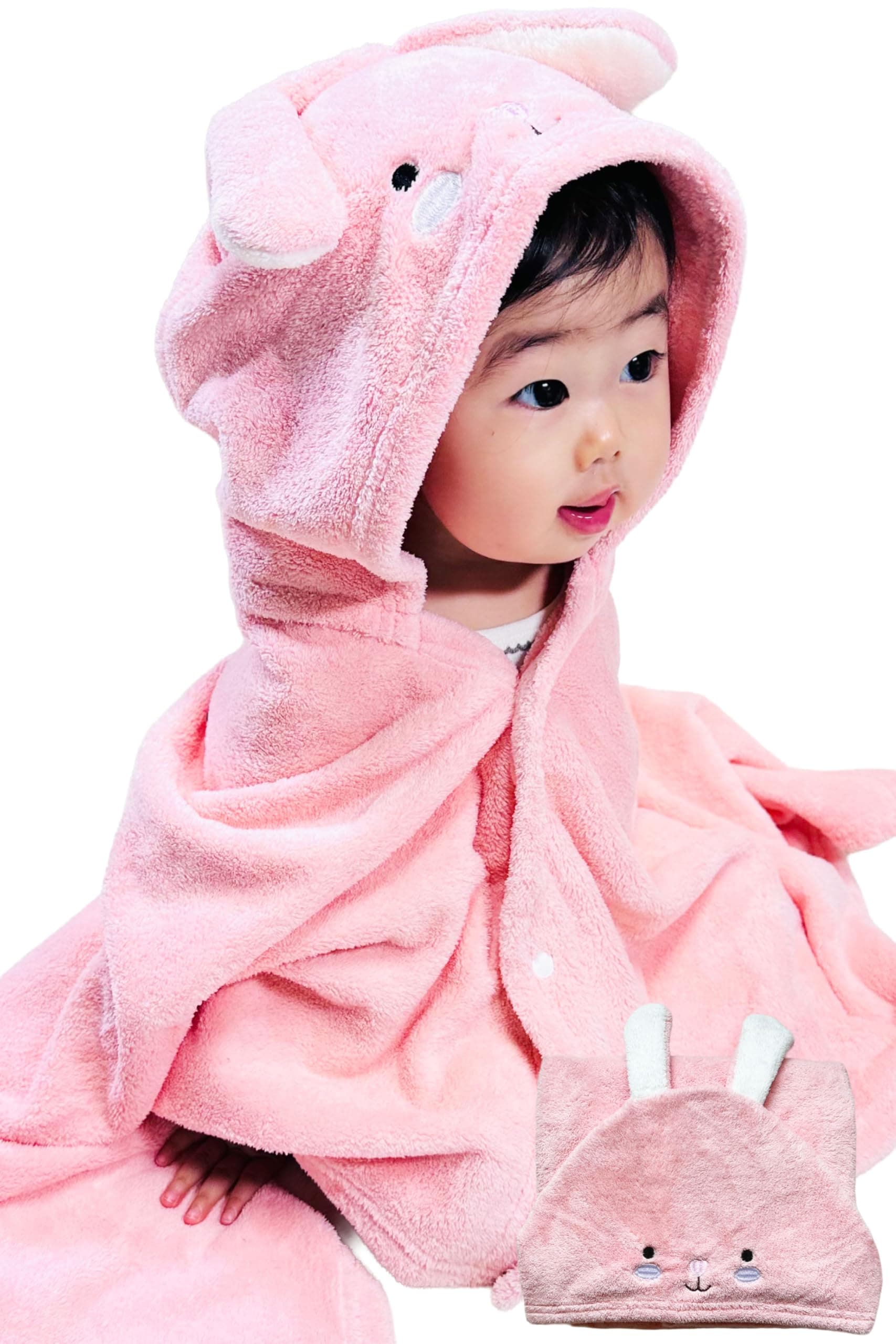 【Monna】 ベビーバスタオル 【ベテラン助産師監修の初めての赤ちゃんにやさしい肌触り】ふわり ウサギ（ピンク） Monna