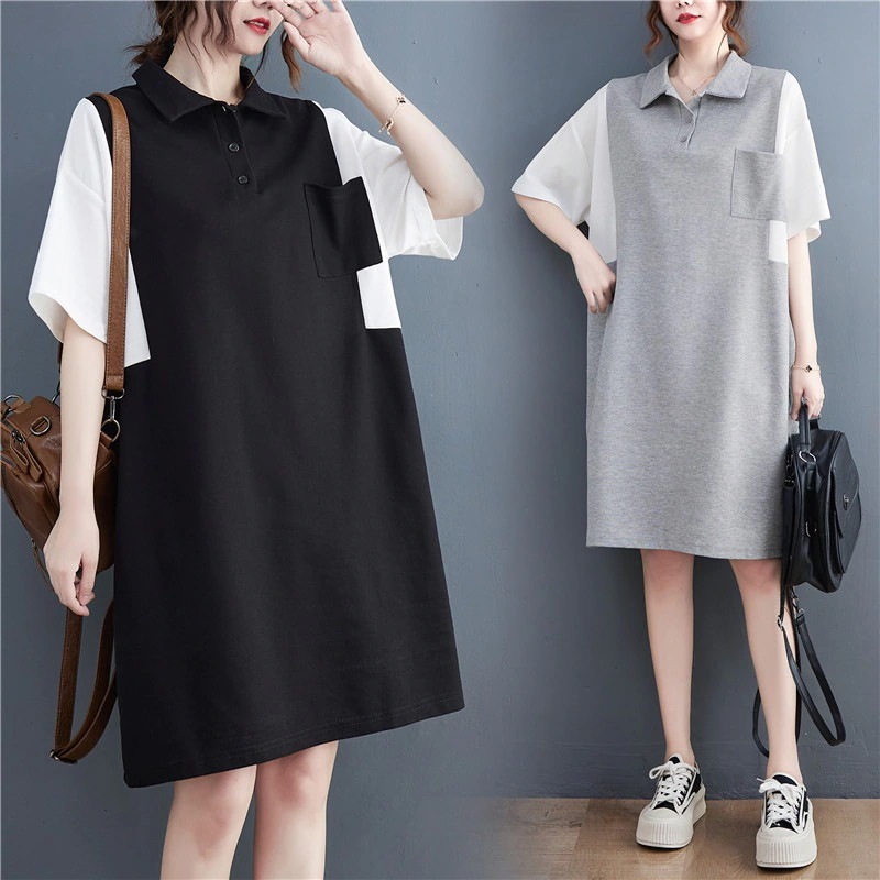 ワンピース大きいサイズレディースポロシャツロングtシャツブラウス半袖韓国ファッション夏服ワンピース