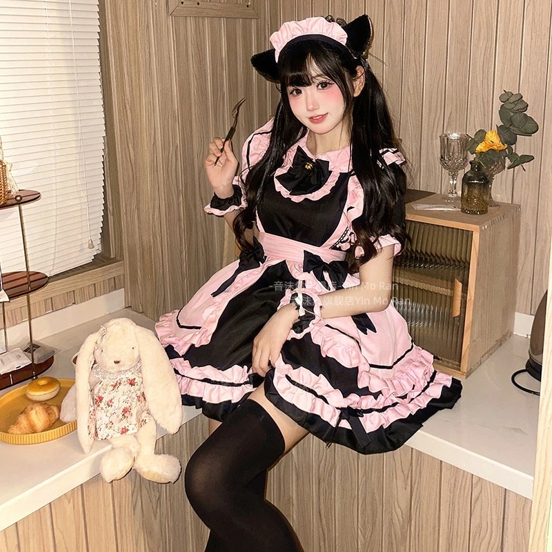 販売2025新作lolita黒粉メイド服cos服 にじげんソフト妹猫娘コスプレ服