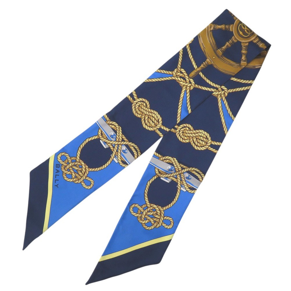 美品 マリンプリント 航海　ロゴプリント L7BA652F/U577 スカーフ シルク/シルク ブルー 0946【中古】 レディース