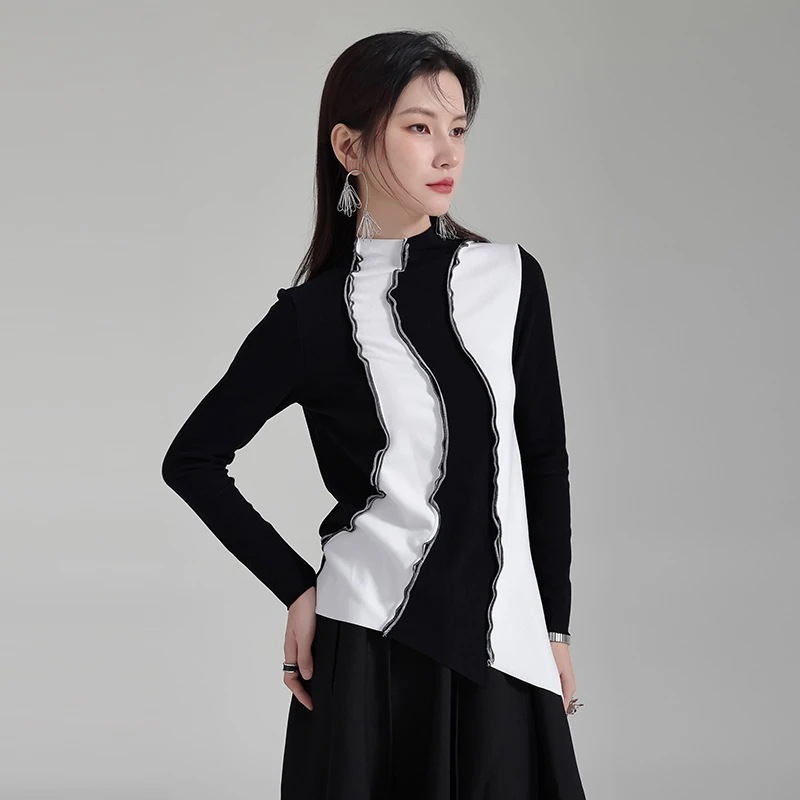 韓国春秋新商品タートルネック 黒＆白弾力上着快適合わせやすい優雅ベーシックニット