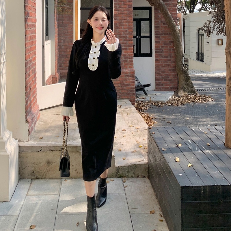 大きいサイズ XL-5XL 高級感 フランス風 おしゃれ 着やせ タイト ワンピース 秋冬 新年