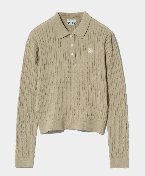 ウィンサム ベーシック ケーブル カラー ニット オーガニック ベージュ