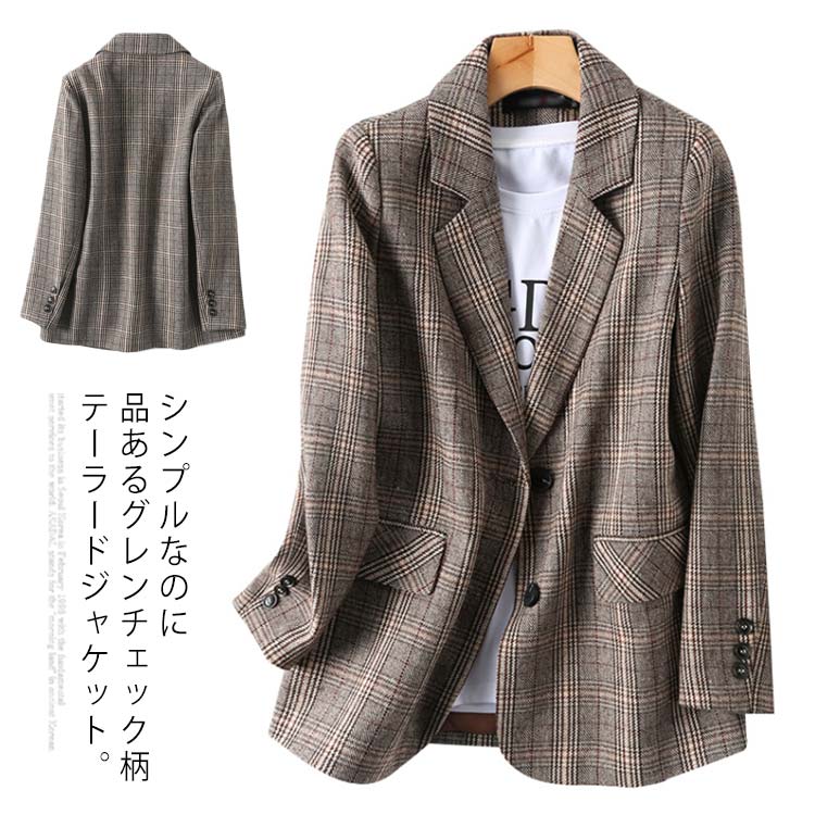 グレンチェック テーラードジャケット レディース アウター ジャケット 長袖レディースファッション コート ジャケット