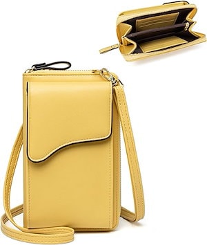 小さな革のショルダーバッグクロスボディバッグ携帯電話財布財布軽量クロスボディハンドバッグ黄色