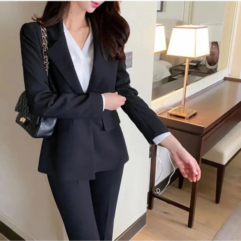 新発売新生活応援ビジネス特集 品質保証！2025 ブラックブレザーの韓系スーツ セットアップ シンプル フォーマル レディースファッション OLオフィス ビジネス 通勤 入園式 入学式 卒園式