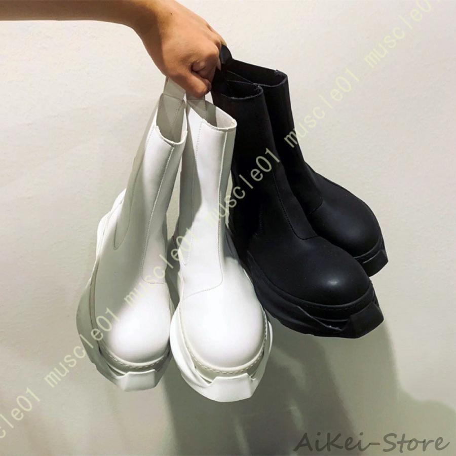 厚底 ストレッチブーツ プラットフォームソール レディース ブーツ ショートブーツ 柔かい クッション ローヒール 黒 ブラック スリップオン サイドゴア 美脚