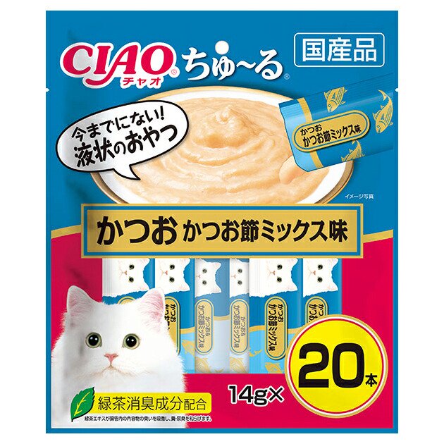 いなば　ＣＩＡＯ（チャオ）　ちゅーる　かつお　かつお節ミックス味　１４ｇX２０本　１箱１６個入　おやつ　ちゅーる　ＣＲＣ35―25―20―20―00