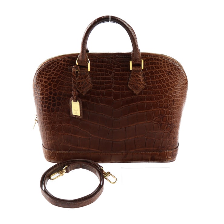 LOUIS VUITTON ルイ ヴィトン ハンドバッグ N90002 アルマ アリゲーターマット CAMEL キャメル ゴールド金具 クロコ エキゾチックレザー ブラウン 2WAY 本物保証 中古