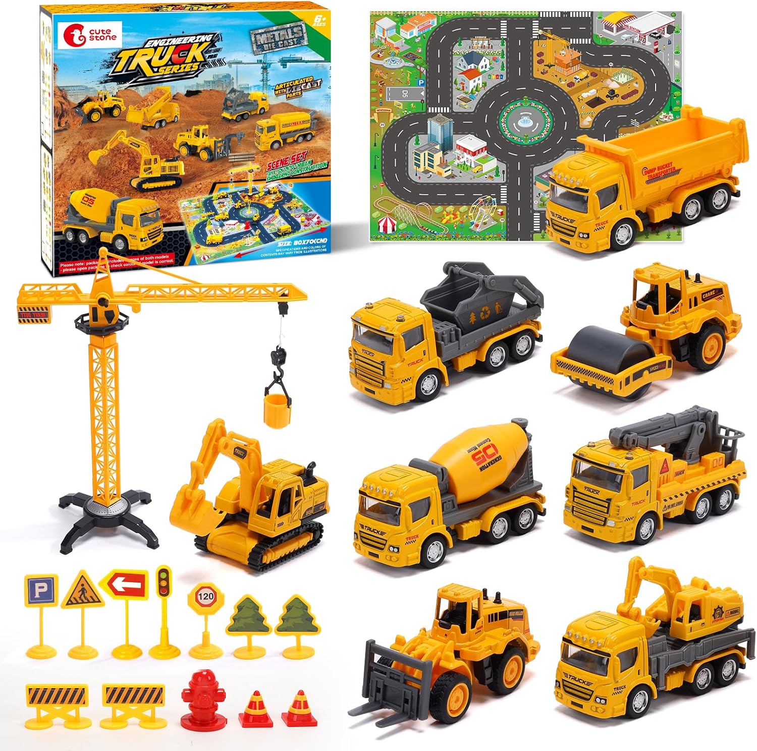 Cute Stone 建設車両 おもちゃ 車おもちゃ 22点セット 知育玩具 ショベルカー プレイマット付き 可動パーツ 作業車両 工事車両 ミニカー 交通信 おもちゃ 誕生日 プレゼント 入園お祝い