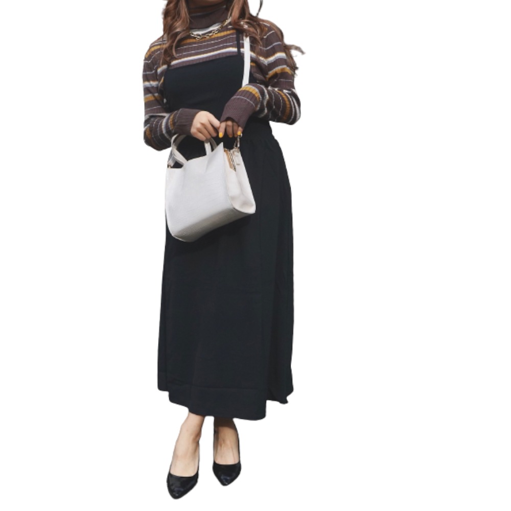 Back Lace-up Long Jumper Skirt (black) A.D.G レディース ファッション ボトムス
