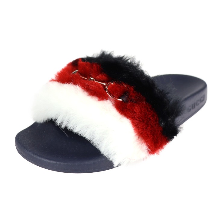 ホースビット サンダル 526176 ＃29 ラバー フェイクファー トリコロール ゴールド金具 子供用 参考サイズ18.5cm【本物保証】