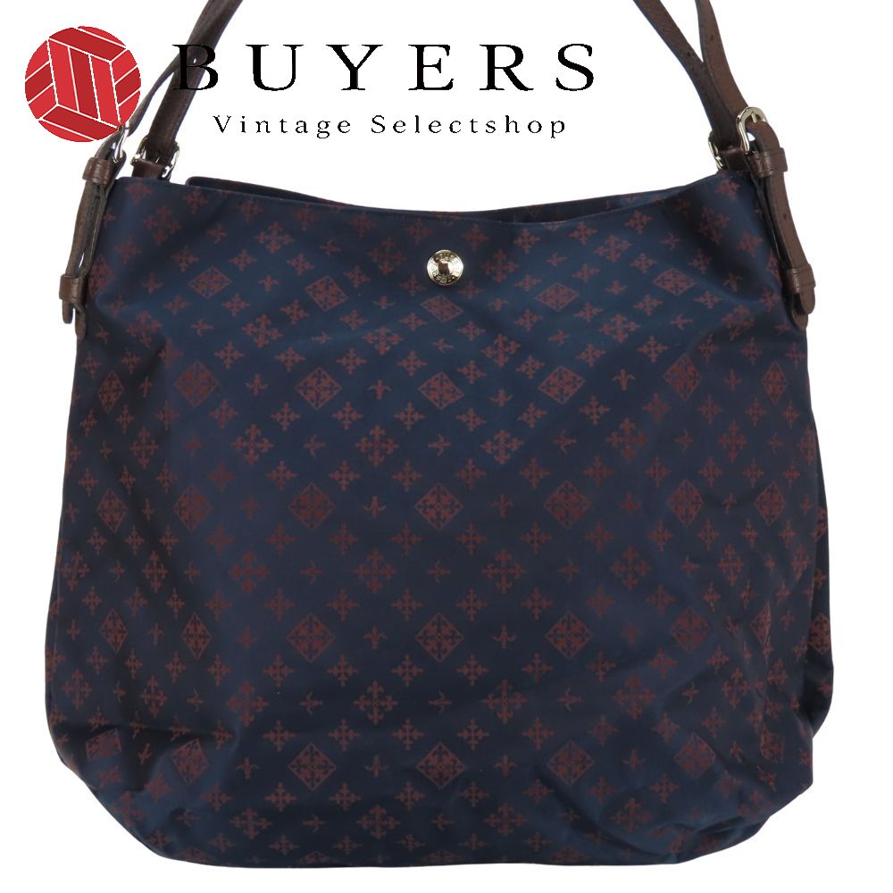 中古 トートバッグ ナイロン レザー ネイビー ブラウン 肩掛け カジュアル レディース 女性