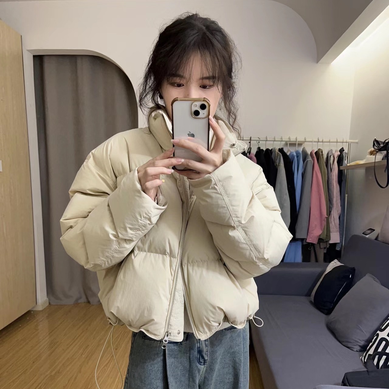 ホワイトダックダウン ダウンジャケット レディース 2025冬新作 人気 フレグランスショートブレッドジャケット ルーズリトルジャケット