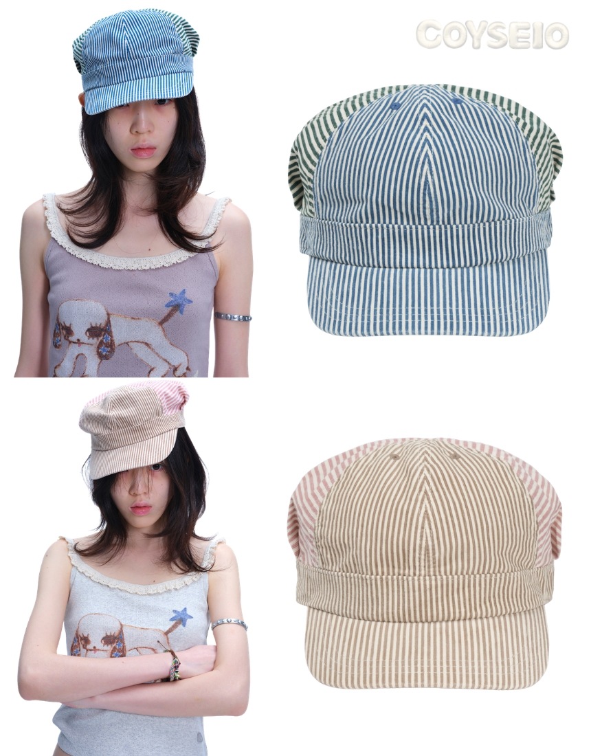 韓国限定 人気 SNS 流行 ファッショントレンド 帽子 STRIPED PINTUCK PUFF CAP (2色)