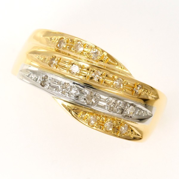 PT900 プラチナ K18YG リング 指輪 12号 ダイヤ 0.15 ジュエリー 中古