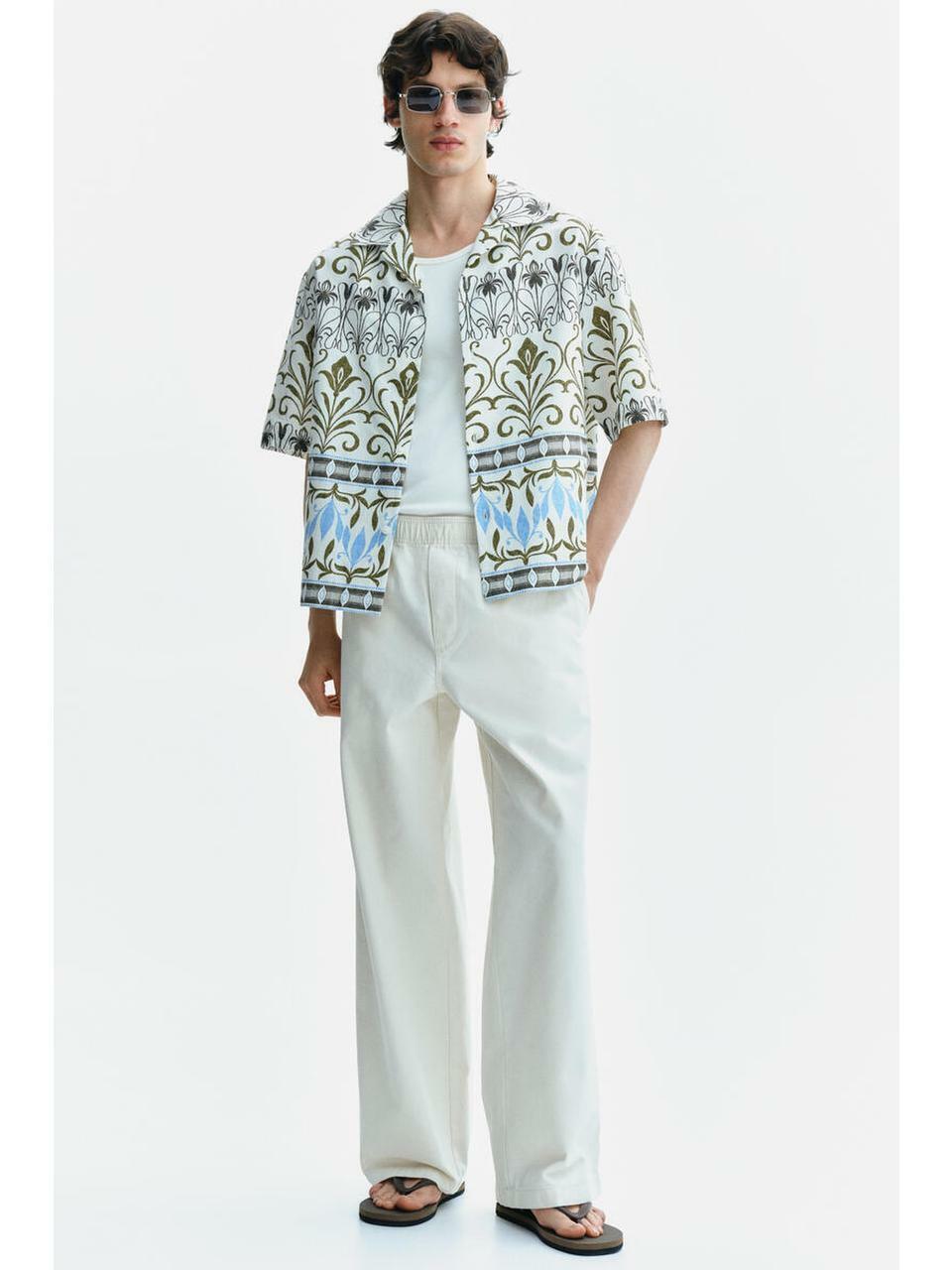 H&M パターンキャンプシャツリラックスフィットクリーム柄 1348075001