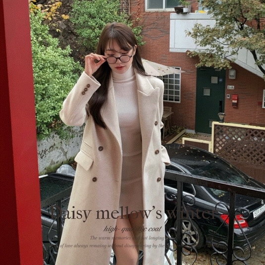 [企画დ/ ハイクオリティ] バイン ダブル ボタン ボクシー オーバーフィット ルーズフィット ロングコート 冬アウター