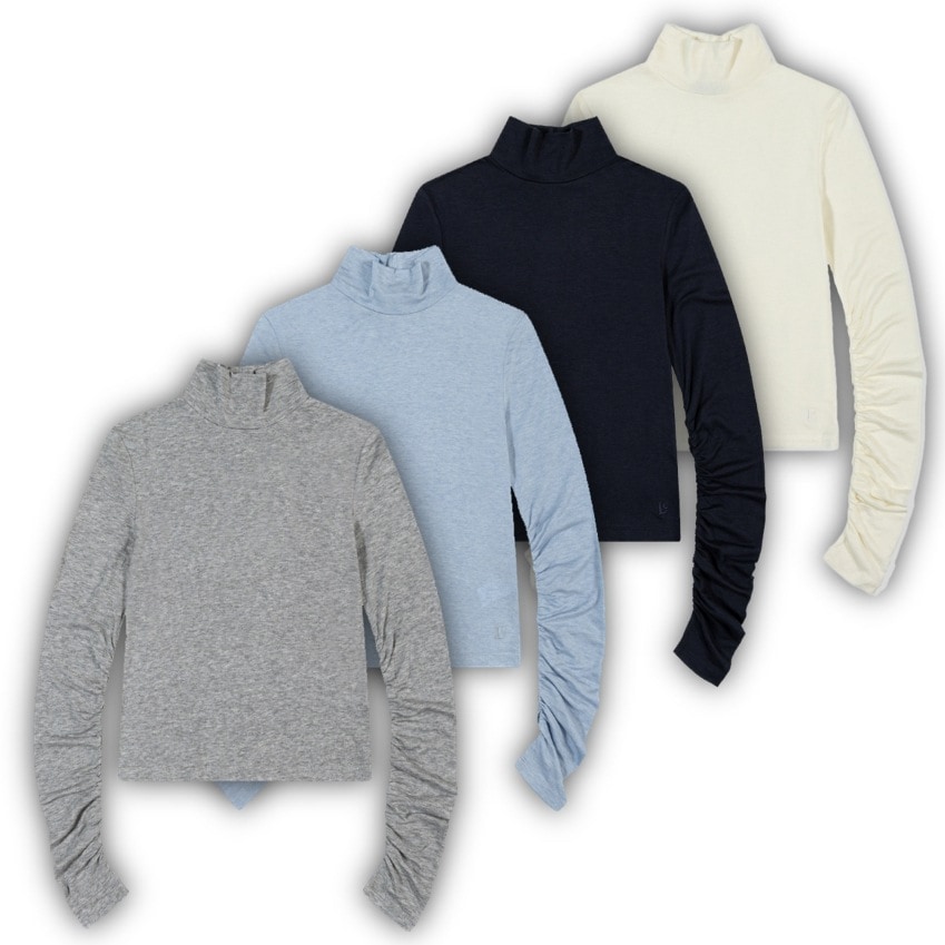 WOOL JERSEY SHIRRING TURTLENECK T-SHIRT