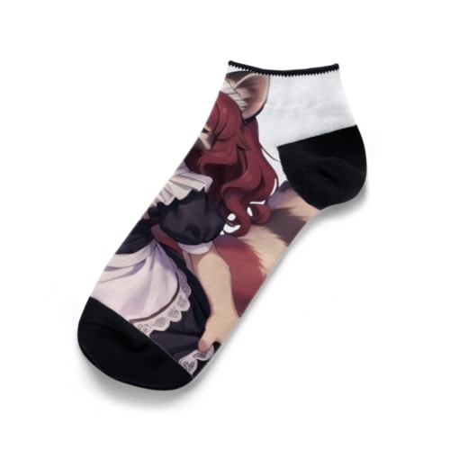 【文字入れ可能受注生産】タヌキの女の子　メイド　ケモナー くるぶしソックス