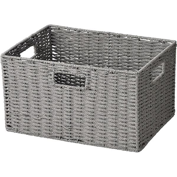 (3個セット) ペーパーバスケット 収納かご 約幅36×奥行26×高さ20cm フル グレー 軽量 取っ手穴付 カラーボックス対応