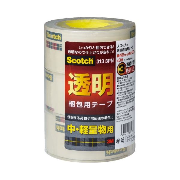 (まとめ) スリーエム ジャパン 透明梱包用テープ 313 3PN 3巻入 (×10セット)