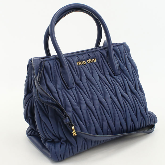MIUMIU(OUTLET) ミュウミュウ アウトレット 2WAY マテラッセ トートバッグ/ラムスキン ブルー【中古】 レディース