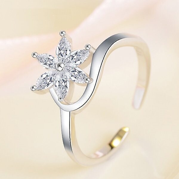 指輪 ダイヤ お花 ダイヤリング フラワー サイズフリー キラキラ シルバー925 プラチナ仕上げ 人気 セール プレゼント 5,621円
