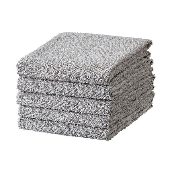 （まとめ） TANOSEEフェイスタオル ライトグレー 1パック（5枚） [x10セット]