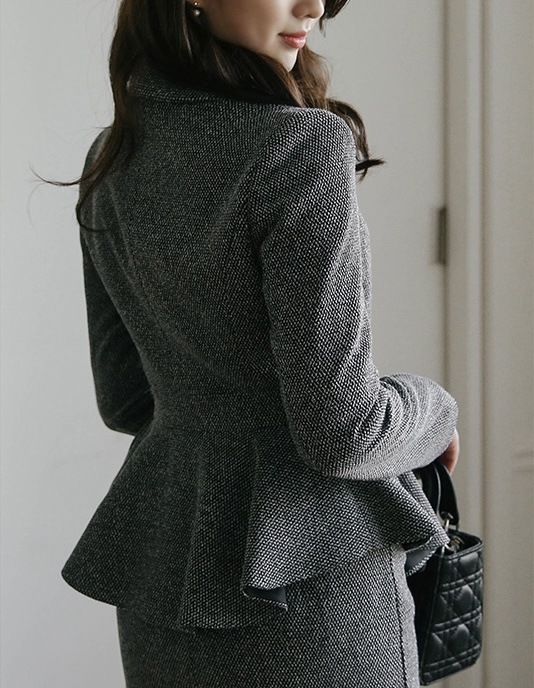 セットアップ スーツ スカートスーツ ジャケット スカート 膝丈 スリム 長袖 2点セット 上下セット 韓国 レディース ハイウエスト かわいい 可愛い 大人可愛い きれいめ シンプル