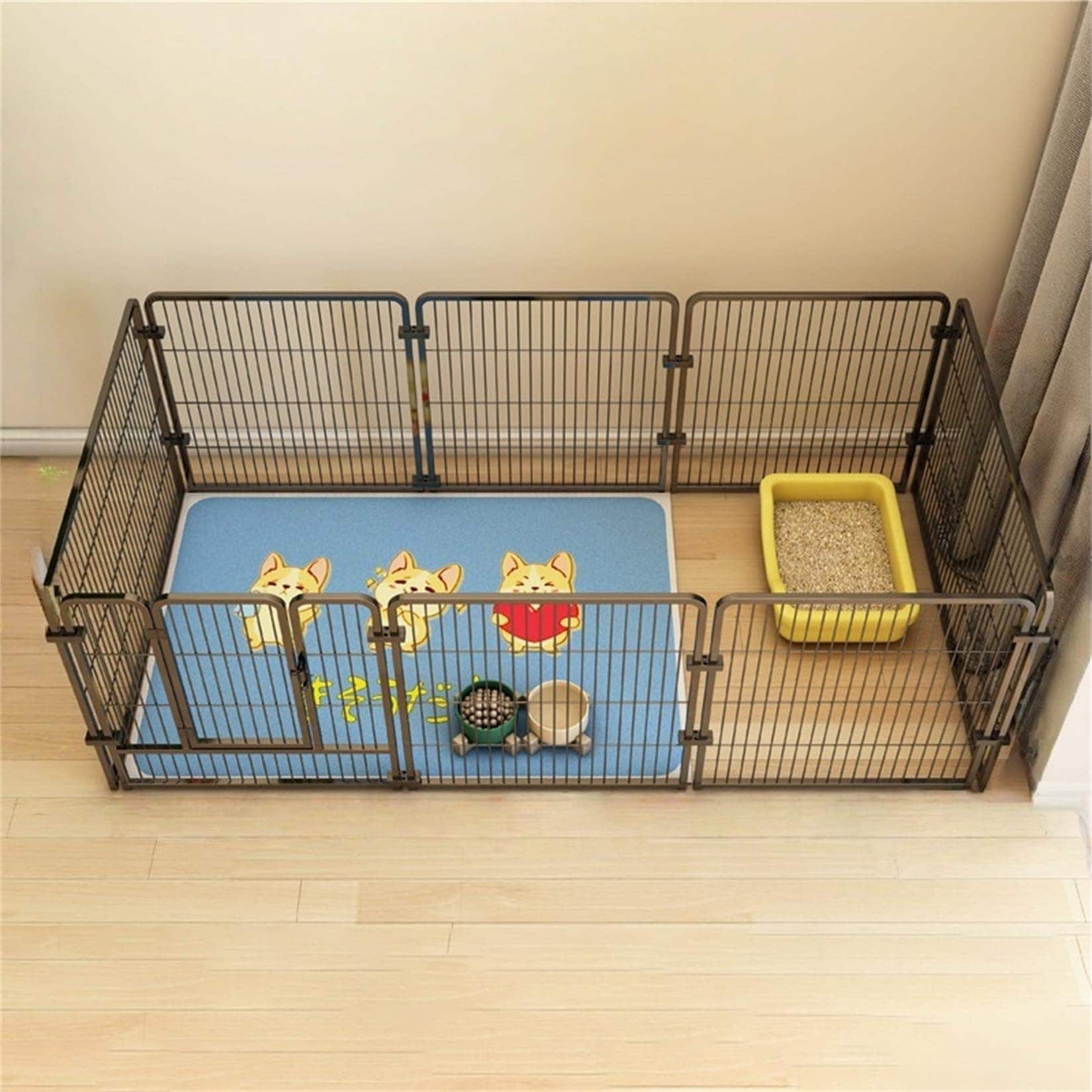8点セット犬用ケージ おしゃれ ペットサークル 小型犬 中型犬用 スチール製 室内 屋外対応 二重ロックバックル サイズ調整 組み合わせ自由 折りたたみ トイレ仕切り 屋根なし 滑り止め