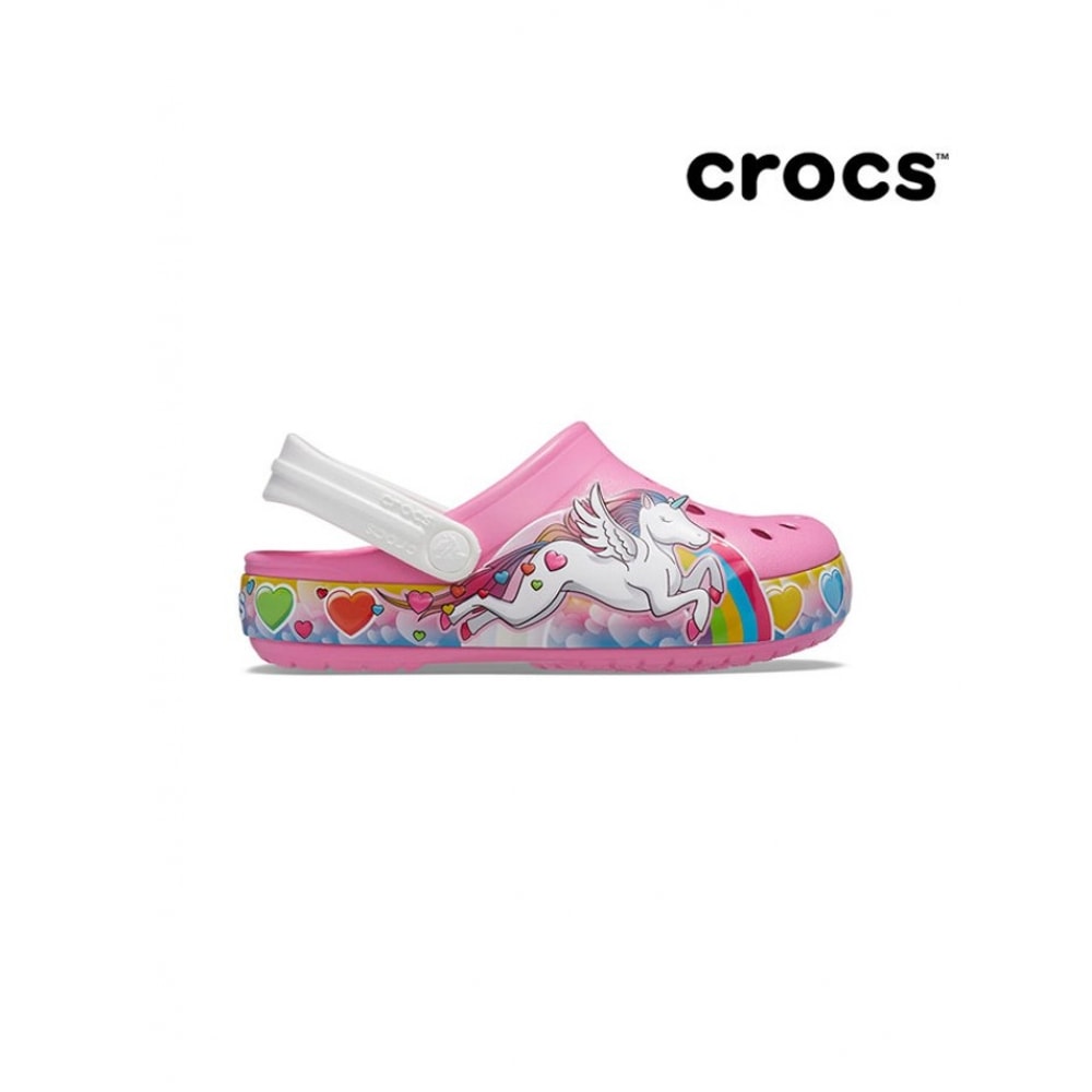 クロックスキッズファンラップユニコーンライトクロッグピンク 207071-669