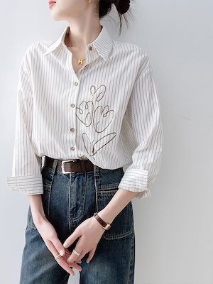 【1点ご購入 で10点プレゼントいたします】春モデル2025ブラウスポロ襟ストライプシャツ早春通勤婦人服トップス