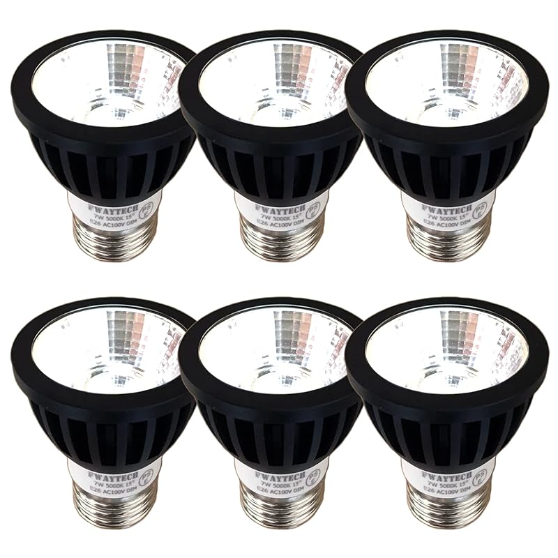 Fwaytech ledスポット e26 ブラック 調光器対応 7W LEDハロゲン電球60W75W相当 ダクトレールLEDスポットライト 密閉器具対応 6個セット (昼白色相当(5000K), 本