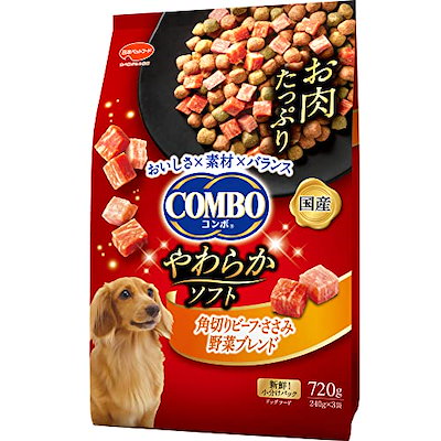 他サイト： コンボ　ドッグ　やわらかソフト　角切りビーフ＆ささみ入り　７２０ｇ（２４０ｇX３袋）　ＣＲＣ45―06―45―00―00の商品画像