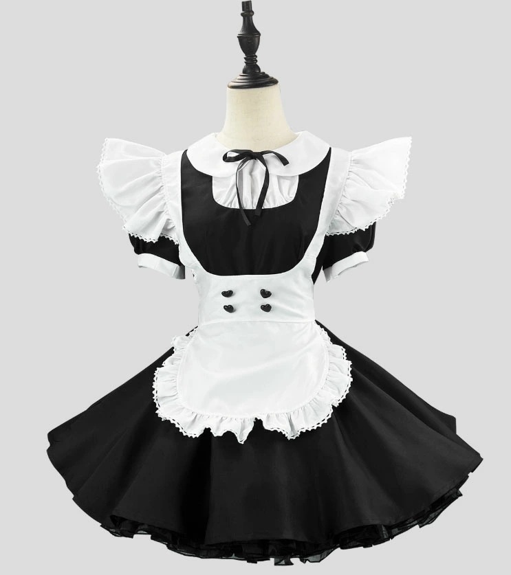 迅速な出荷 メイド服 半袖 ショート丈 メイド服 大人 女装 ミニ メイド ドレス 黒＋白 クラシック メイドコスチューム レディース 襟付き エプロンドレス Aライン ゴスロリ ロリータ服 コスプレ