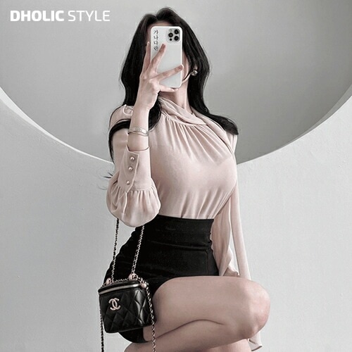 [メガ割りSALE]シャーリングシフォンボウタイブラウス・p575968