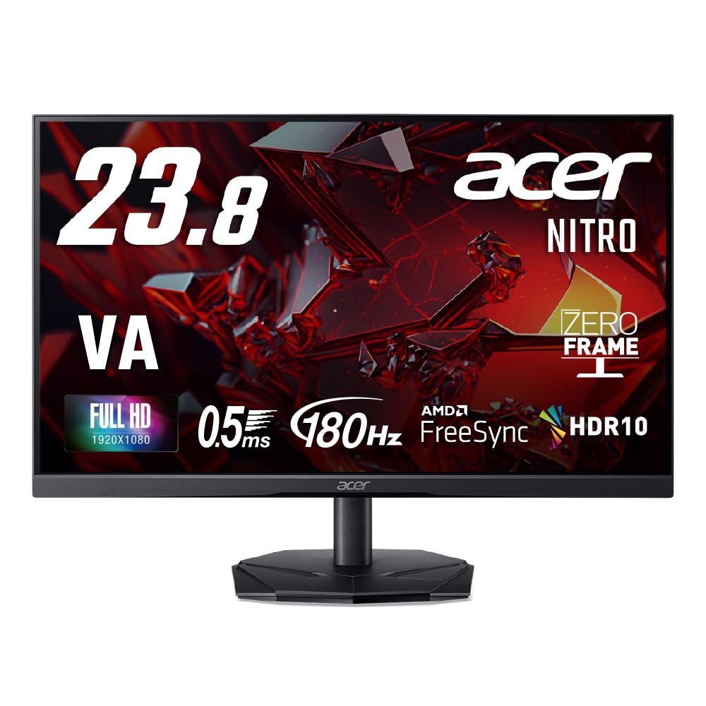 Acer ゲーミングモニター 23.8インチ VA フルHD 非光沢 180Hz 0.5ms NTSC 72% AMD FreeSync HDR10 HDMI 2.0 DisplayPort スピーカ