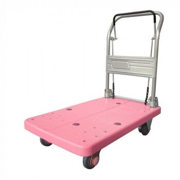 静音台車　ドラムブレーキ付/ハンドル折りたたみ式　最大積載量200kg　PLA200M1-DX-DB　ピンク