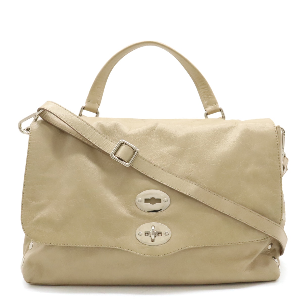 ポスティーナ ハンドバッグ 2WAY シャルダーバッグ 斜め掛け スタッズ レザー NERO ベージュ シルバー金 10,804円