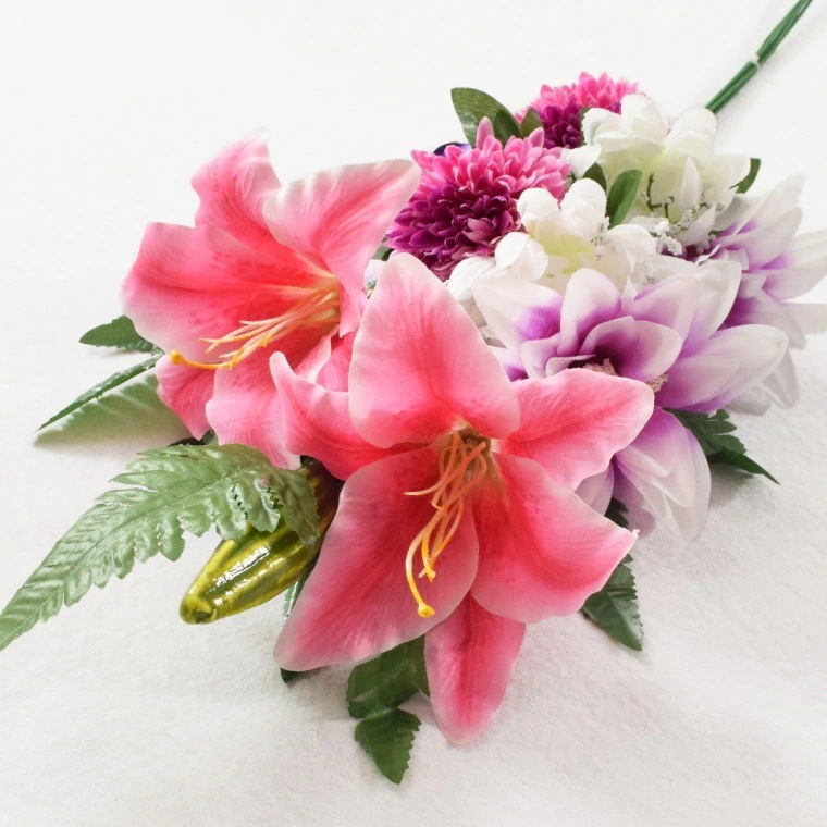 仏花 造花 2点セット 仏壇用 お墓用 お供え 枯れない花 花 花束 お墓参り お盆準備 お彼岸 お仏壇 納骨堂 供花 お手入れ簡単 菊 ユリ組花L Ａ
