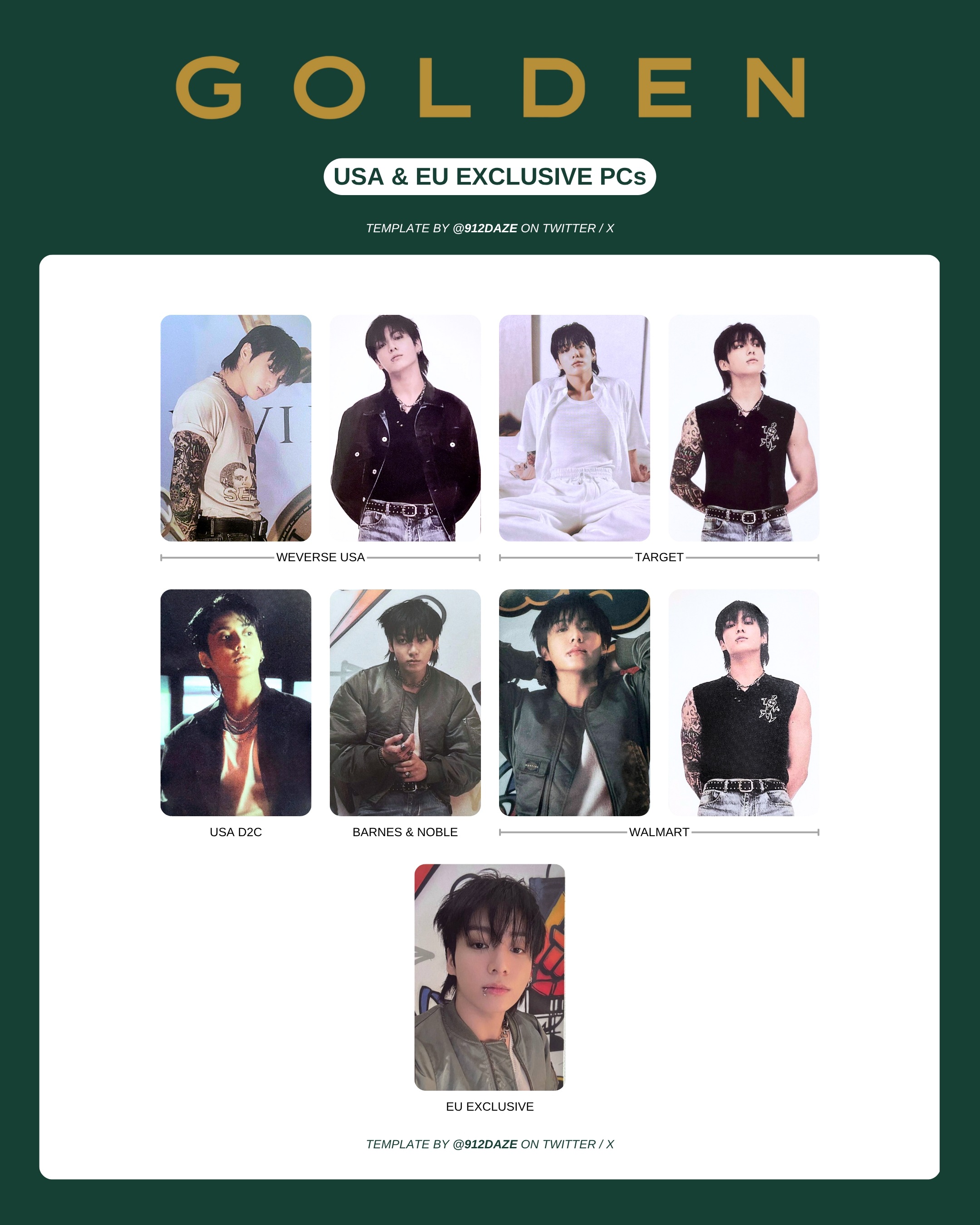 BTS 防弾少年団 ソロアルバム JUNGKOOK GOLDEN US exclusive 特典 フォトカード WEVERSE USA TARGET WALMART B&N D2C