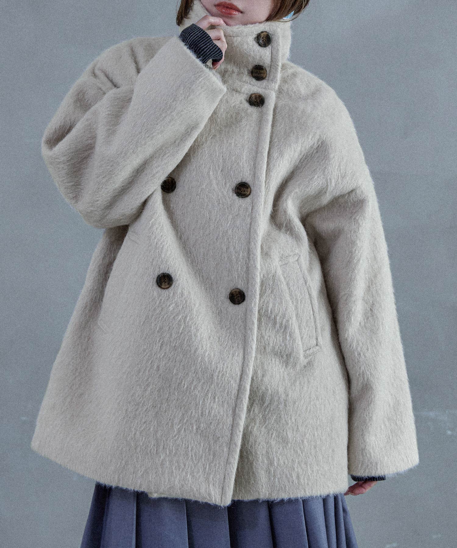 スタンドカラー ハーフコート Aラインコート ジャケット ハーフコート Pコート アウター レディース ゆったり カジュアル 無地 大きめ スタンドネック 防寒対策 シャギー カジュアル ガーリー