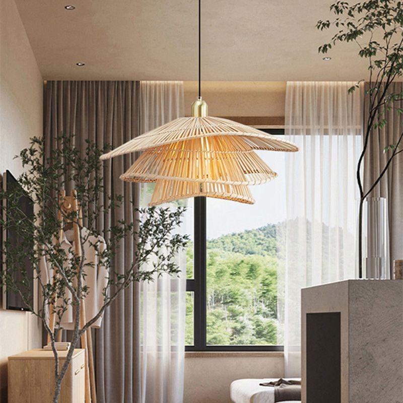 1灯 和風 ナチュラル デザイン ダイリング用 天井led 3層 手作り 玄関 リビングルーム 和室 おしゃれ 居間用 天然籐